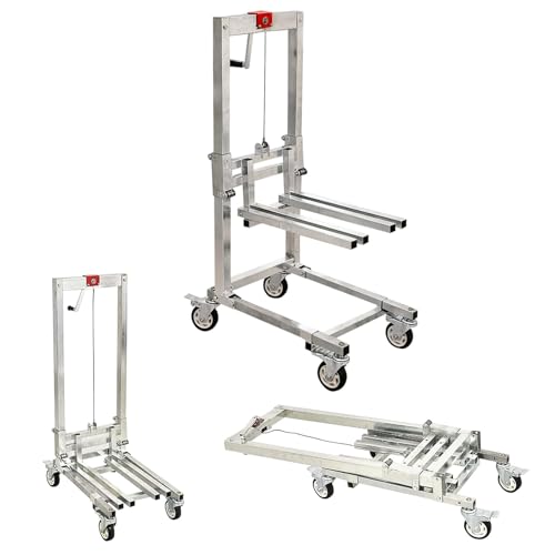 MINHUIJIHUI Carretilla Elevadora Manual, Apilador de Cabrestante de 60KG, Elevador de Materiales Plegable con Ruedas Giratorias y Cable Acero Resistencia