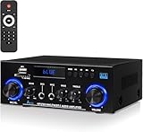 HiFi-Verstärker mit Bluetooth 5.3 Stereo – 1000W Spitzenleistung (2x50W RMS) – 2.0 Stereo System mit FM Radio & Mikrofon – Bass/Treble Regler – Kompatibel mit TV, Smartphone, Auto, PC