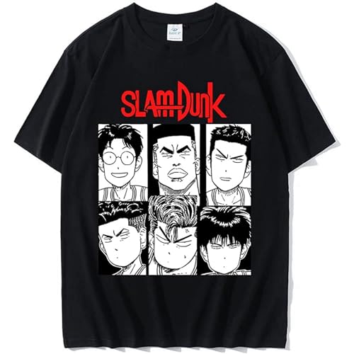 Japanese Anime 90S Vintage Slam Dunk T-Shirt Man Cotton Streetwear Summer Tees Men Fashion Manga Hip Hop Loose Man T-Shirt Black 3XL