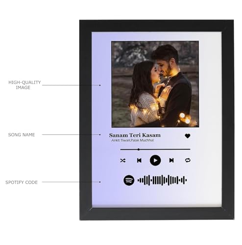 Image of Wood Spotify Rectangular Shape Wall Mount Photo Frame Personalized Picture Music Frame Birthday, Wedding Gift | Scannable Spotify Song Qr Code Frame With Your Photo, Purple & White - 10X15 Inch