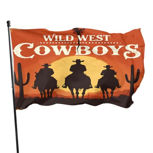 IBILIU Cowboys Flag 3x5 Ft Outdoor,vintage cowboy riding horses grunge wide west cactus Garden Flags House Flags Banner Decor For Courtyard Porch Lawn by IBILIU - Used condition - US$10.76