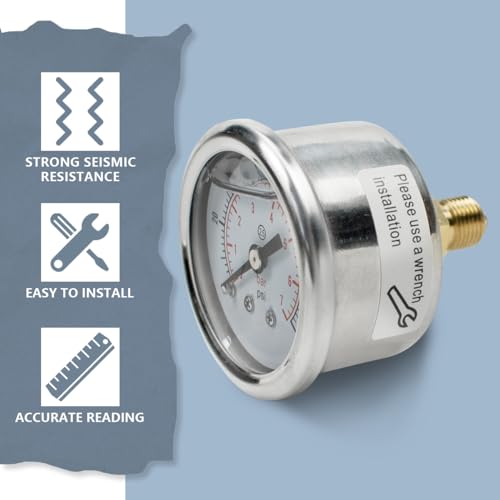 Innfeeltech 1-Pcs 40mm Manometer BSP 1/8 0-7 Bar 0~100 Psi mit 3-Stück Buchse 1/8 bis 1/4, 1/8 bis 3/8 und 1/8 bis 1/2 und einem Teflonband, axial