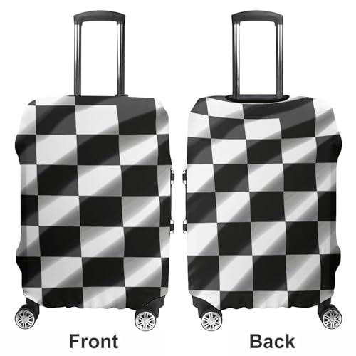 Black White Race Checkered Flag Elastic Luggage Cover Suitcase Protector for 19-32 Inch Suitcases | Universal Stretchable Travel Bag Cover | Anti-Scratch, Washable with Zipper Closure L3