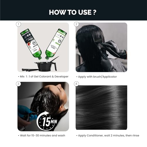 Image of Natural Black 20 Minutes Gel Hair Color, Fruitberries Extracted - 100% Grey Coverage, No Skin Stain- 100ML Developer and 100ML Colorant, Pack of 1