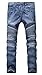 Aiyino Men's Slim Zipper Biker Jeans Moto Denim Pants (32, blue)