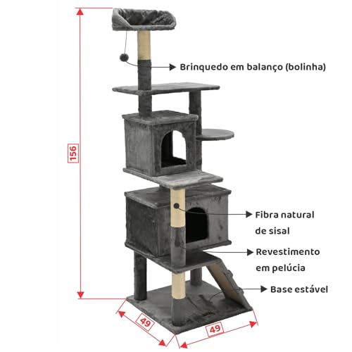 Arranhador de gato grande, luxuoso, multifuncional com casas, cama, poleiros, escada e brinquedo