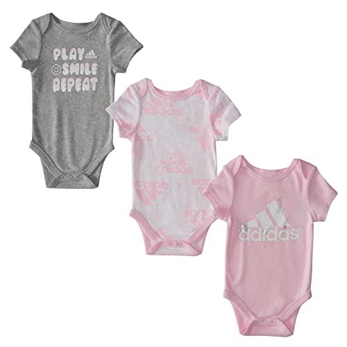 Adidas Girls 3-Pack Short Sleeve Bodyshirt Set, Pink/White/Grey, 0-3 Months #TOP11