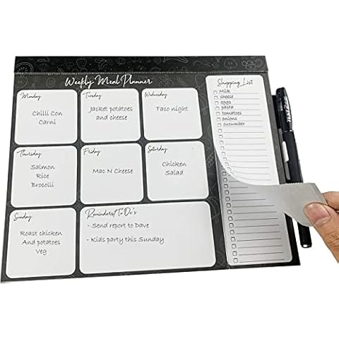 Magnetic Weekly Meal Planner and Shopping List Pad for Fridge - 52 Pages - Tear off Weekly Grocery List - Convenient Pen & Pen Holder - 9'' x 7.5'' - Boutique Design Cover