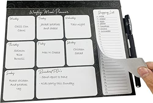 Buyit Magnetic Weekly Meal Planner and Shopping List Pad for Fridge - 52 Pages - Tear off Weekly Grocery List - Convenient Pen & Pen Holder - 9'' x 7.5'' - Boutique Design