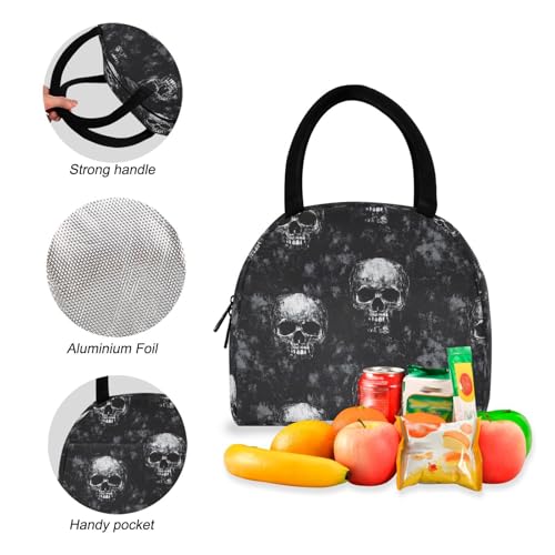Skulls Black Print Backpack Set with Lunch Bag, Large Capacity Travel Backpacks and Lunch Box Insulated for Commute Hiking Picnic4