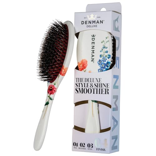 Denman Boar Bristle Hair Brush Smoothing & Shine Enhancing for Slick Back Styles Curl Defining & Detangling. D81M Floral Fantasy Hairbrush with Natural Bristles for all Hair Types for Women & Men