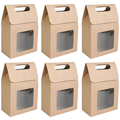 25 Pièces Boîte de Cadeau en Papier Kraft, Sac Cadeau avec Fenêtre, Sacs en Papier avec Poignées, Sac Papier Cadeau, pour L'emballage de Bonbons, Biscuits, Snacks (Marron) Cover