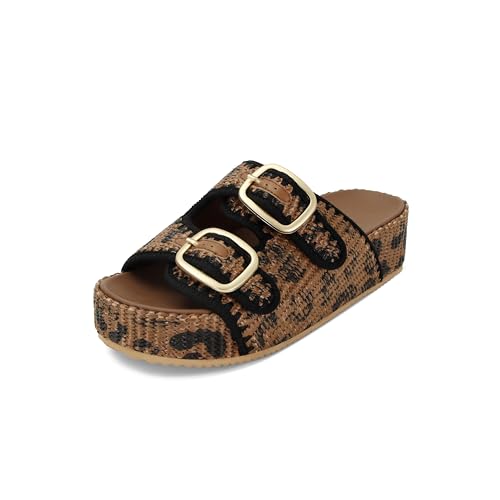 Image of Raffia Sandals for Women Platform Slide Sandals Espadrille Adjustable Double Buckle Summer Comfortable Cute Woven Casual Beach Shoes