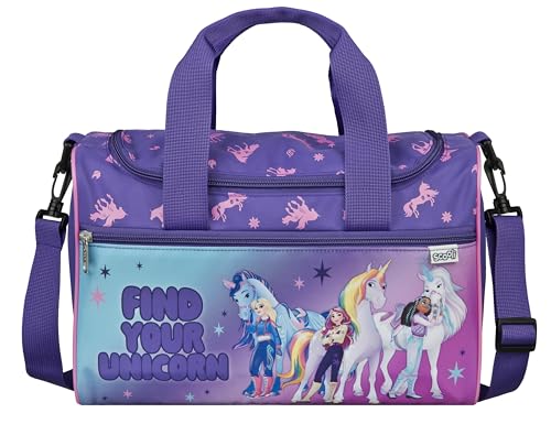 Scooli - Unicorn Academy Sporttasche für Kinder - 23 x 35 x 16 cm - geräumiges Hauptfach - Verstellbarer Schultergurt - Zubehör für die Schule - Umhängetasche