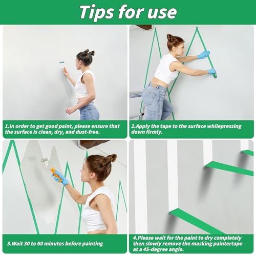 Image of 24 Rolls Green Painters Tape Bulk 1 inch x55Yards, Total1320 Yards, Painters Masking Tape No Residue Wall Painting Tape Artist Tape Trim Edge Finishing Tape for Wall Painting Decoration DIY Supplies