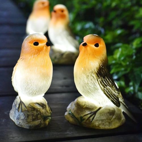 Solar Garden Decor Outdoor Statues Robin Lights