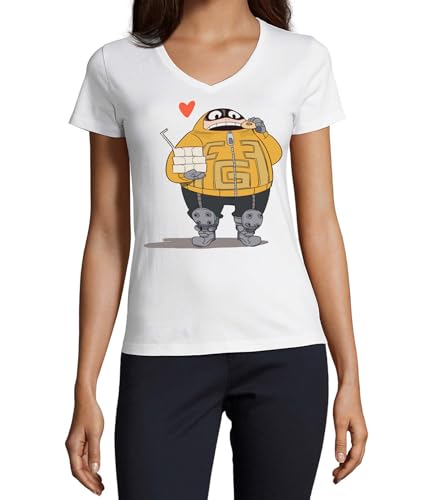 T-shirt col en V femme Anime 123 blanc idéal pour le bureau