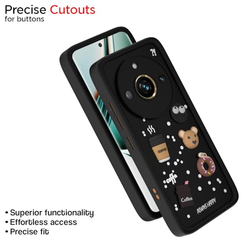Image of Pikkme Back Cover for Realme 11 Pro / 11 Pro Plus 5G / Narzo 60 Pro 5G | Cute Fun Cartoon 3D Bear Silicone Full Body Protection Bumper Cover (Black)