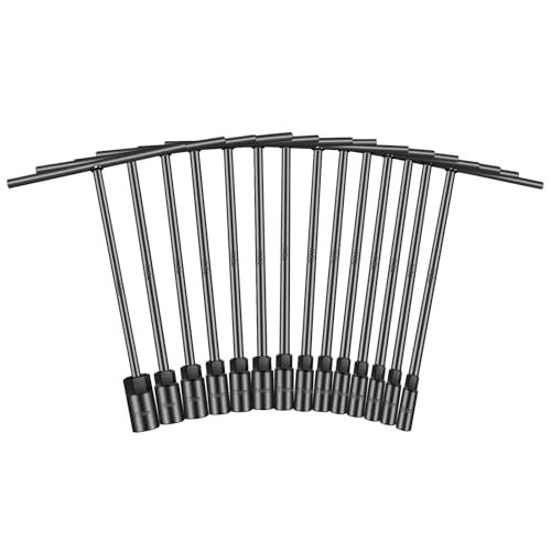 Upenjok T-Handle Socket Wrench Set 14-Piece Metric Handle Wrenches -6 7 8 9 10 11 12 13 14 15 16 17 18 19mm CR-V Steel 6-Point Socket handles for Motorcycle Car Bicycle Repairing