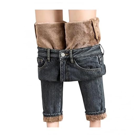 Hög midja jeans för damer skinny: vinter jeans termiska vinterleggings raka jeans, fleece strumpbyxor sportbyxor lätta joggingbyxor jeans utomhus fleecebyxor byxor byxor byxor denim byxor, Mörkgrå, 28 SE