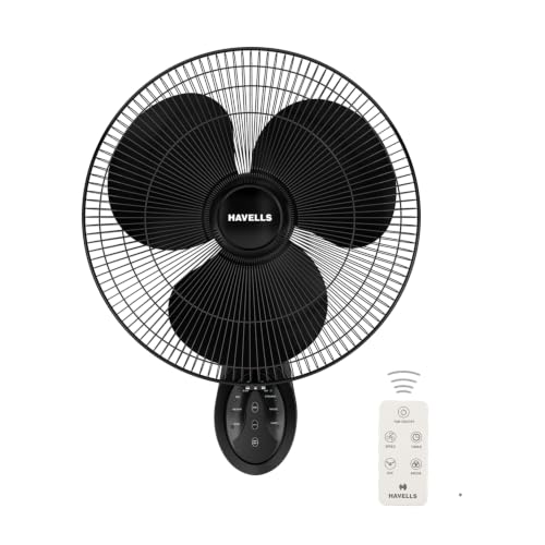Image of Havells Gatik Pro BLDC 400mm Wall Mount Fan | RPM: 1350 | Double string for Speed & Oscillation control | Thermal Overloaded Protected Motor | 100% Copper Wire Winding Motor | 2 Year Warranty (Black)