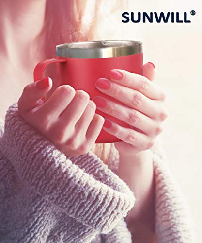 Sunwill 14 Oz Coffee Mug, Vacuum Insulated Camping Mug With Lid, Double Wall Stainless Steel Travel Tumbler Cup, Coffee Thermos Outdoor, Powder Coated Wine Red #TOP6