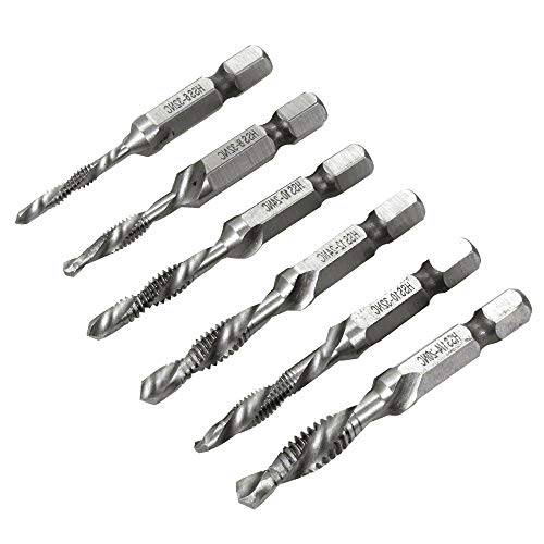 Bestgle 6Pcs SAE Combination Drill Tap Bit Set 1/4-Inch Hex Shank HSS Deburr Countersink Bits Kit 6-32NC 8-32NC 10-32NC 10-24NC 12-24NC 1/4-20NC