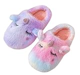 Cute Plush Unicorn Slippers for Women Cartoon Fluffy Fuzzy Rainbow Slippers Cozy House Slippers Indoor Outdoor (Rainbow Unicorn, Adult, Women, 7, Numeric Range, US Footwear Size System, 7.5, Medium)
