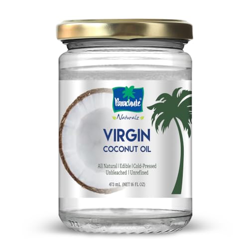Parachute Naturalz Virgin Coconut Oil | For Cooking, Hair, Body & Oil Pulling | Cold Pressed | Unbleached | Unrefined | Non-Hydrogenated | MCT Oil |16 Fl.Oz | Glass Jar