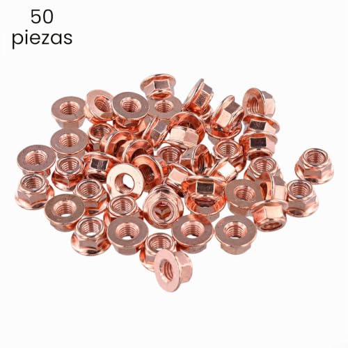 Miniatura 3 de Floweringbeter 50 Tuercas, Tuercas De Bloqueo Hexagonales Dentadas De Escape M8x1 25 Hexagonales De Cobre Autobloqueante, Tamaño De Llave De 10 Mm, Tuerca De Colector De Escape De Cobre M8 X 1,25