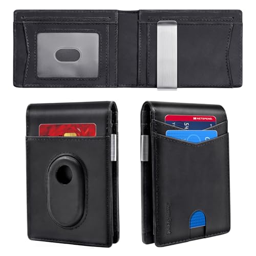 Wallet for Samsung Galaxy SmartTag2, Money Clip Version, RFID Blocking Genuine Leather Bifold Wallet With Gift Box (Not Include Tracker)
