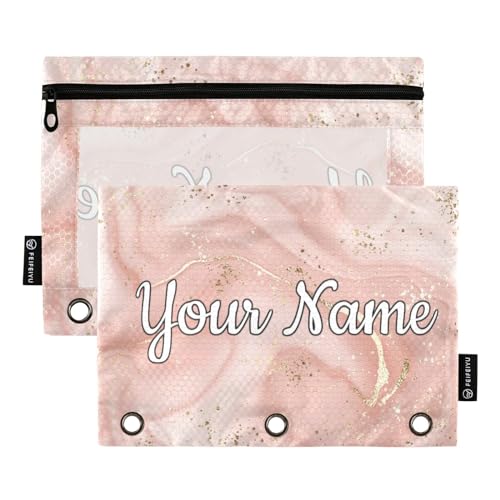 IHCVHQX Custom Pencil Pouch for 3 Ring Binder Marble Rose Gold Texture Personalized Pencil Pouches Case Binder Cosmetic Bag 2 Pack for Office School College Supplies