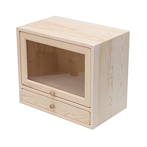 Trä skrivbordsförvaringslåda med transparent glasskåp multifunktionell stapelbar nizer med lådor och lock