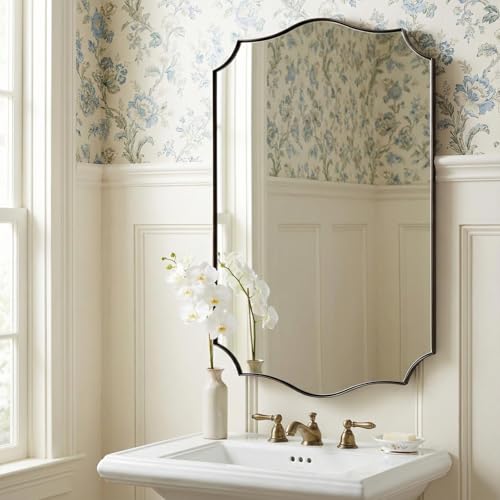 ANDY STAR Brushed Bronze Mirror, 24"x36" Bronze Rectangle Mirror, Bathroom Mirror with Anti-Rust Stainless Steel Metal Frame, Stunning Curved Design Ideal for Home Remodel