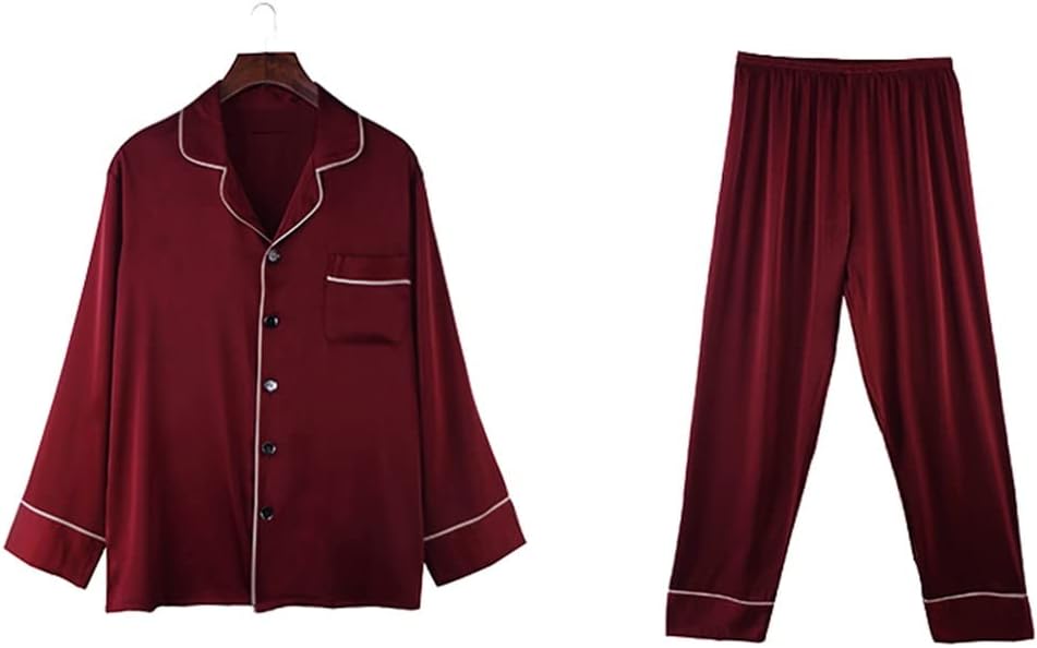 Pajamas Men's Spring and Autumn Silk Homewear Ice Thin Red