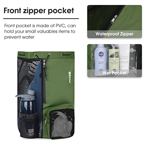 Wandf Swim Bag Mesh Drawstring Backpack With Wet Pocket Beach Backpack For Swimming, Gym, And Workout Gear (Dark Green) #TOP2