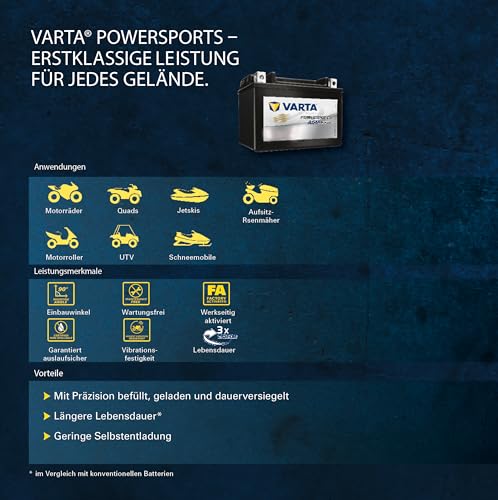 Motorradbatterie 12 V 10 Ah von Varta für verschiedene Fahrzeuge