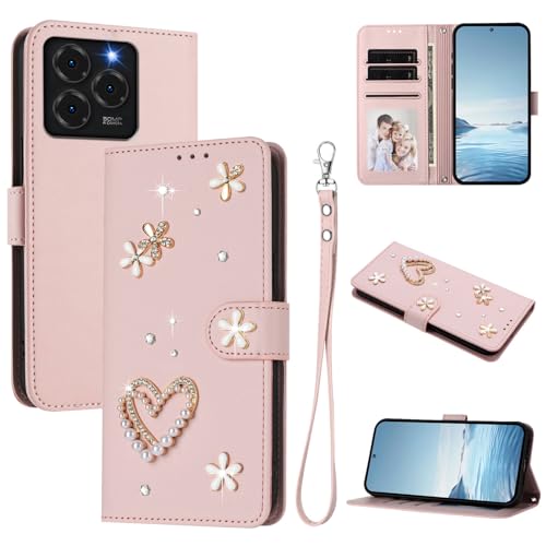 Jiajihua Case Compatible with Ulefone Note 20 Pro Lanyard【Card Holder Wallet Flip Cover Magnetic Buckle Kickstand】 Pink