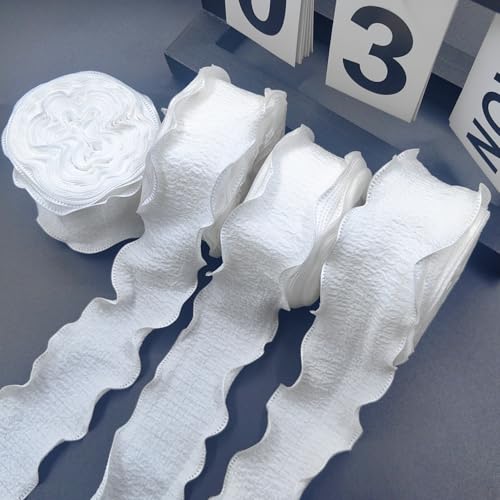 【Wdlife】11色リボン 4巻長さ36m 柔らかくてふわふわ立体感じ波ふちのリボン ギフトラッピング豊富なマルチカラー包装用リボン 花束 手芸 服飾 結婚式 DIY 誕生日 成人式 パーティー 用 飾り (ホワイト-４巻)