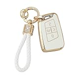 PIFOOG Key Fob Cover for VW Volkswagen White Gold Bling Keychain Tiguan Atlas Jetta Taos Arteon Car Accessories Cute TPU Smart Keys Case Shell Protector Crystal Girly Women