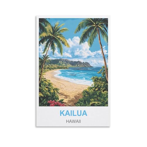 HWJJUII Kailua Hawaii Poster vintage de voyage sur toile pour décoration de chambre à coucher 20 x 30 cm