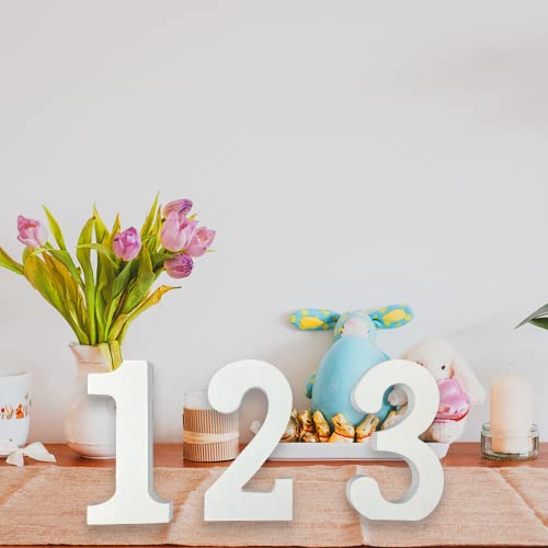 Aocean 4 Inch White Wood Numbers Unfinished Wood Numbers For Wall Decor Decorative Standing Numbers Slices Sign Board Decoration For Craft Home Party Projects (4) #TOP3