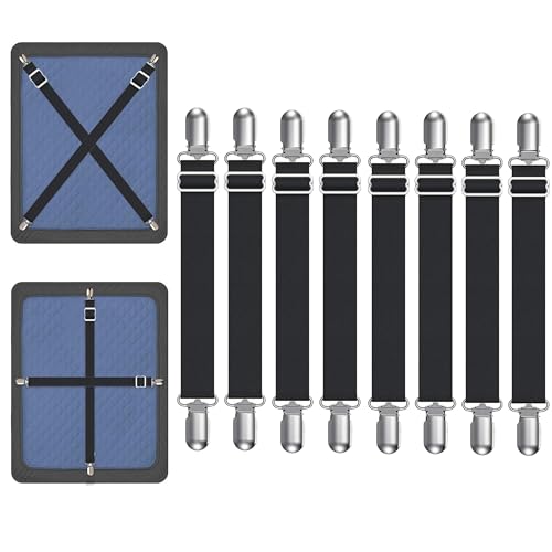 Yoovat Couch Cushion Covers Holder Straps Sofa Couch Covers Sofa Slipcover Holder Clips 10 to 60in(25-160cm) Adjustable Elastic Straps for Sofa Covers Cushion (8 Pcs Black)