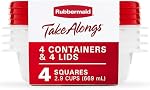Rubbermaid TakeAlongs 2.9-Cup Square Food Storage Containers, 4-Pack, Chili Red