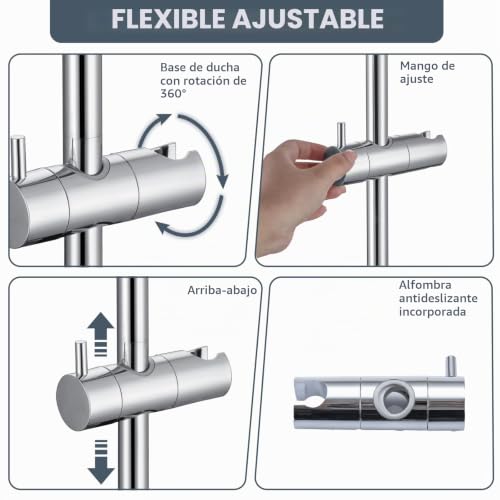 Miniatura 5 de Detbom Barra De Ducha 90cm De Acero Inoxidable,Barra De Ducha Con Soporte De Alcachofa De Ducha 360 Giratoria Y Ajustable,Barra De Ducha Para Adaptarse A Los Orificios Existentes