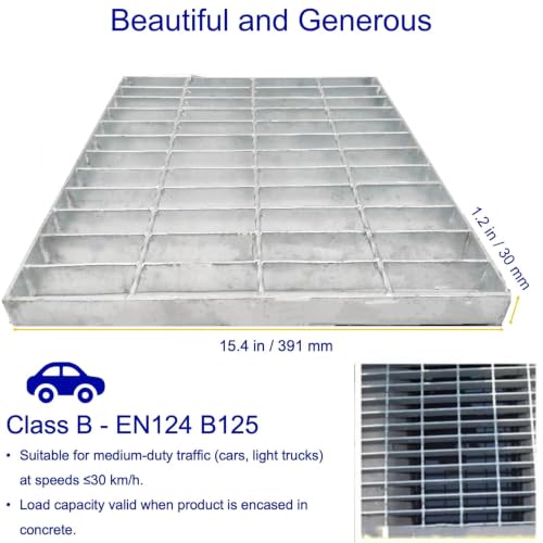 Image of Galvanized Steel Drain Grate, Driveway Channel Cover 16x16 in