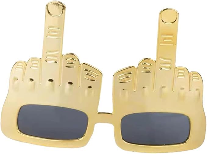 Tricky Middle Finger Sunglasses, Funny Novelty Golden Party Sunglasses, Creative Middle Finger Flip Off Hand Shape Finger Sunglasses, Masquerade Glasses Eyewear Glam Accessories4