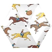 DIGTIA Horse Riding Pattern Print Umbrellas for Rain Windproof Small Folding Compact Mini Travel Umbrella for Purse Lightweight Portable Pocket for Women