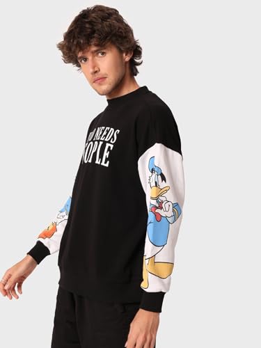 Image of Bewakoof Men's Graphic Print Oversized Fit Full Sleeve Round Neck Fleece Sweatshirt