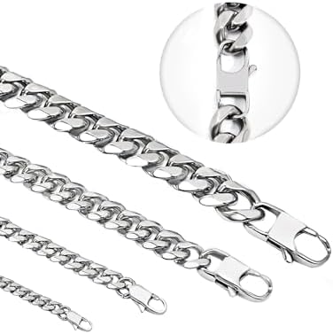 HZMAN Cubaanse ketting voor mannen roestvrij staal heren zilveren ketting diamant geslepen hiphop link kettingen ketting 40-76 cm, 22in, Roestvrij staal, Geen edelsteen